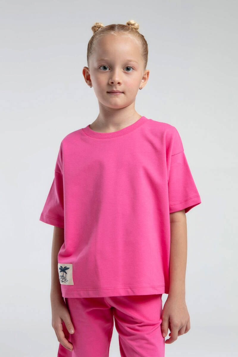 Rolypoly Kız Çocuk Pamuklu Bisiklet Yaka Pigment Baskılı Yazlık Regular Fit Pembe Bermuda Takım RP3592-C-V2 - 2