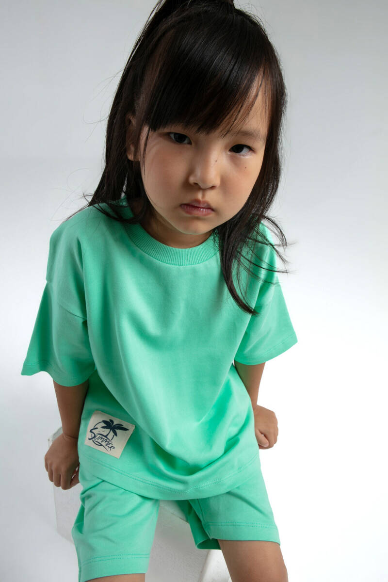 Rolypoly Kız Çocuk Pamuklu Bisiklet Yaka Pigment Baskılı Yazlık Regular Fit Kahverengi Bermuda Takım RP3592-C-V1 - 4