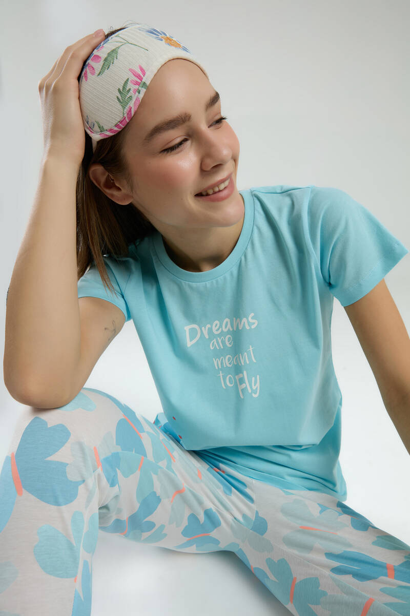 RolyPoly Kadın Mavi Kısa Kol Pijama Takım