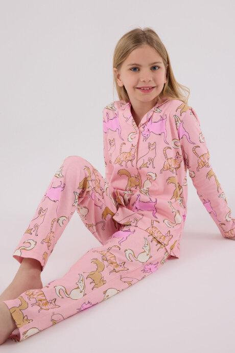 Rolypoly Kız Çocuk Pamuklu Kışlık Regular Fit Pembe Pijama Takımı RP3711-C-V2