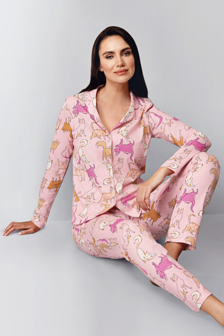 Rolypoly Kadın Pamuklu Kışlık Regular Fit Pembe Gömlek Pijama Takım RP3711-S-V2