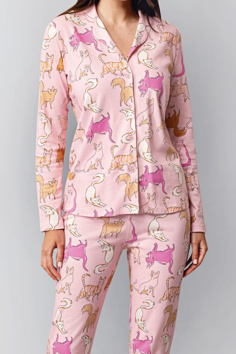 Rolypoly Kadın Pamuklu Kışlık Regular Fit Pembe Gömlek Pijama Takım RP3711-S-V2 - 4