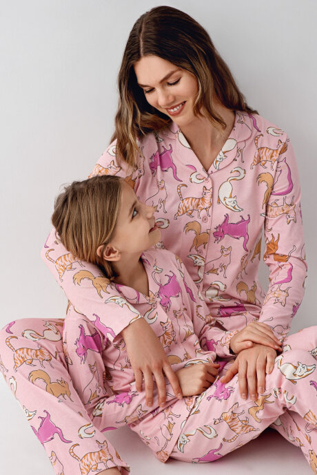 Rolypoly Kadın Pamuklu Kışlık Regular Fit Pembe Gömlek Pijama Takım RP3711-S-V2 (1)