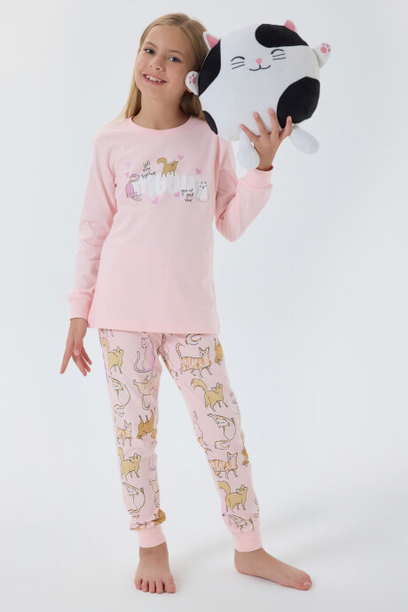 Rolypoly Kız Çocuk Pamuklu Kışlık Regular Fit Pembe Pijama Takımı RP3710-C-V2