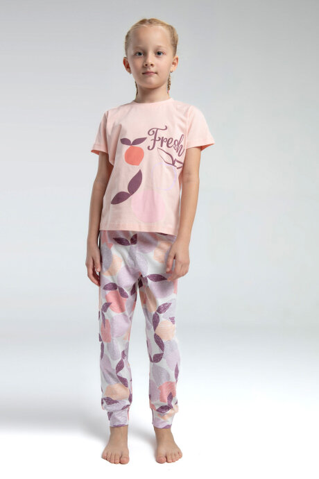 Rolypoly Kız Çocuk Bisiklet Yaka Pigment Baskılı Yazlık Regular Fit Pembe Pijama Takımı RP3617-C-V2 - 1