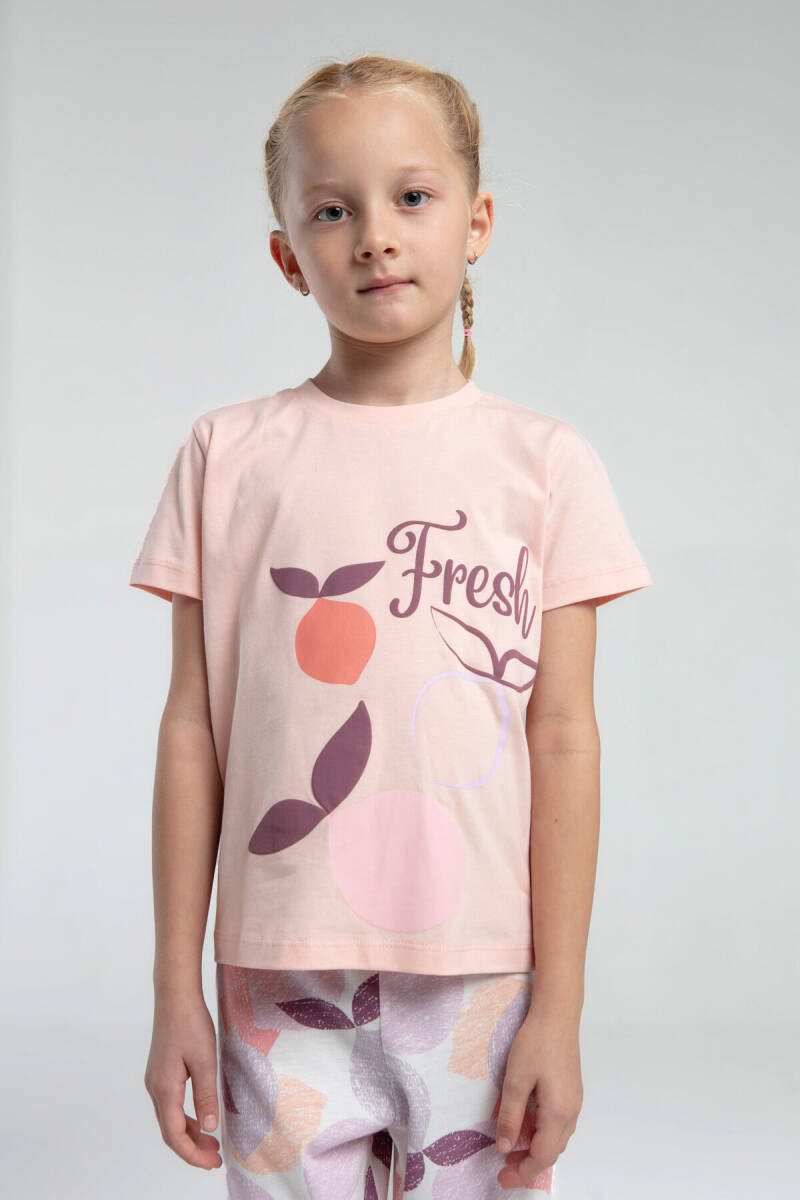 Rolypoly Kız Çocuk Bisiklet Yaka Pigment Baskılı Yazlık Regular Fit Pembe Pijama Takımı RP3617-C-V2 - 2