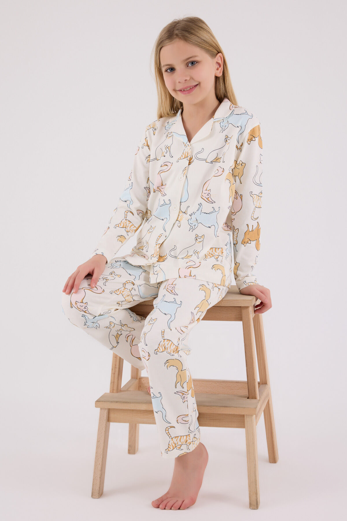 Rolypoly Kız Çocuk Beyaz Gömlek Pijama Takımı