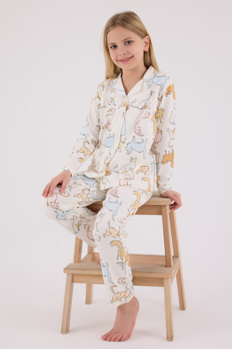 Rolypoly Kız Çocuk Pamuklu Kışlık Regular Fit Beyaz Pijama Takımı RP3711-C-V1 - 1