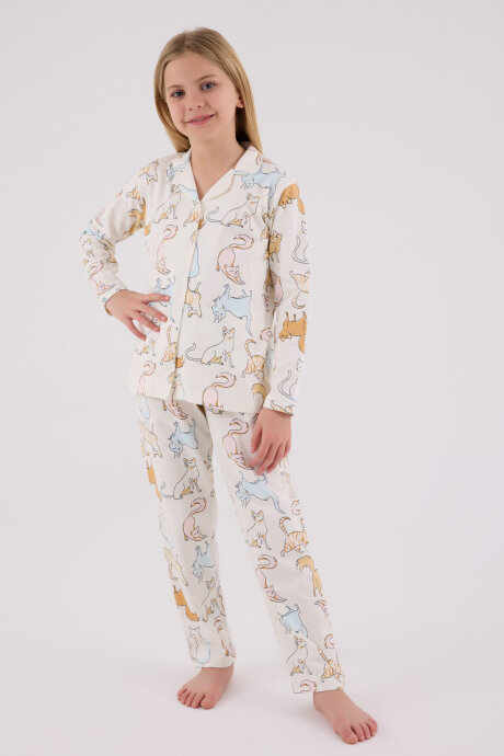 Rolypoly Kız Çocuk Pamuklu Kışlık Regular Fit Beyaz Pijama Takımı RP3711-C-V1 - 3
