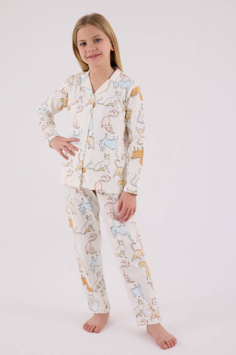 Rolypoly Kız Çocuk Pamuklu Kışlık Regular Fit Beyaz Pijama Takımı RP3711-C-V1 - 3