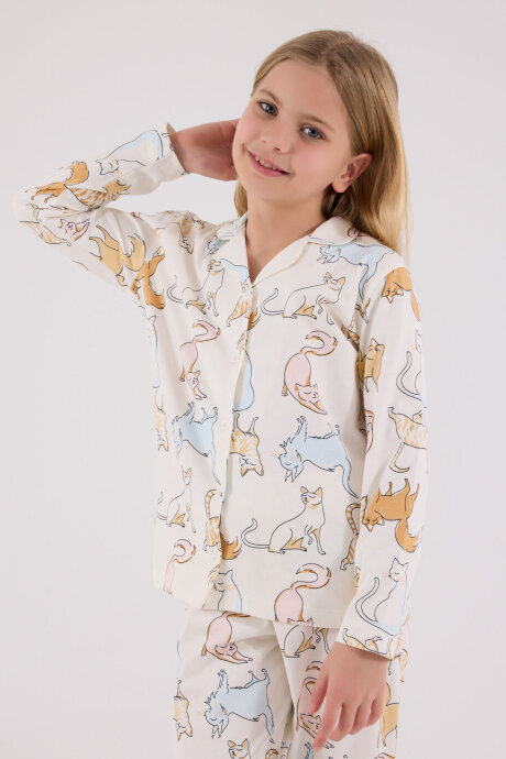 Rolypoly Kız Çocuk Pamuklu Kışlık Regular Fit Beyaz Pijama Takımı RP3711-C-V1 - 4