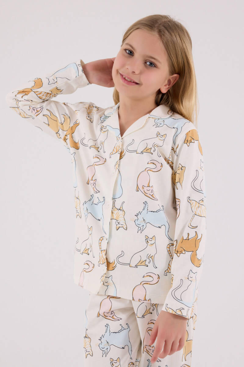 Rolypoly Kız Çocuk Pamuklu Kışlık Regular Fit Beyaz Pijama Takımı RP3711-C-V1 - 4