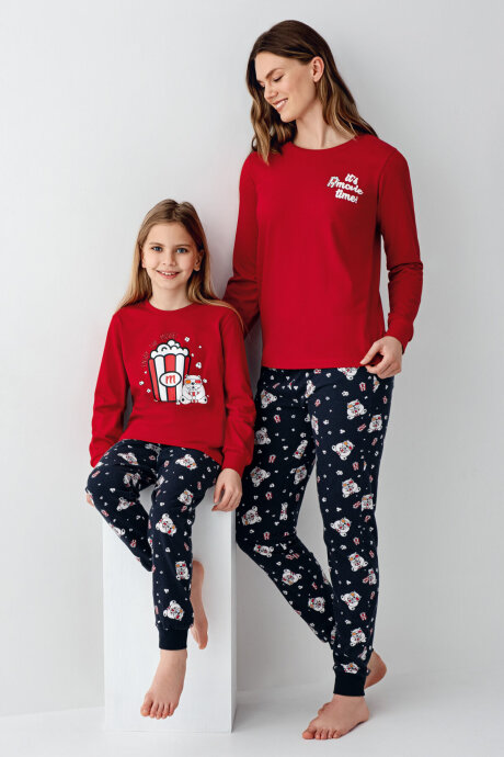 Rolypoly Kadın Pamuklu Bisiklet Yaka Pigment Baskılı Kışlık Regular Fit Kırmızı Pijama Takımı RP3678-S-V1 (1)