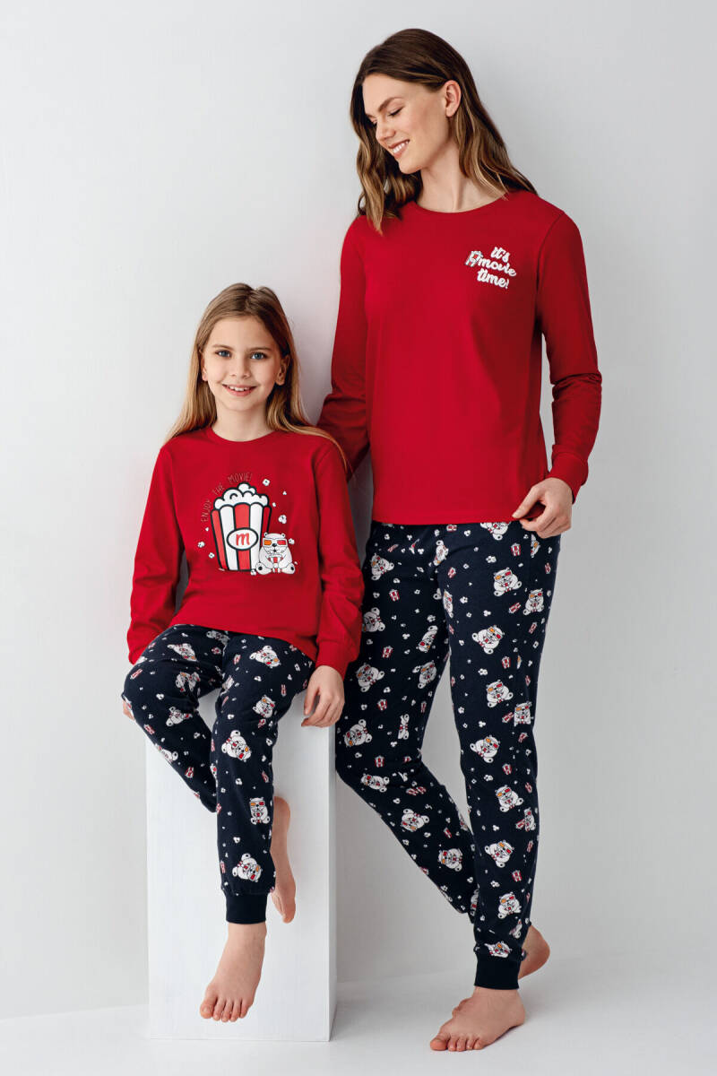 Rolypoly Kadın Pamuklu Bisiklet Yaka Pigment Baskılı Kışlık Regular Fit Kırmızı Pijama Takımı RP3678-S-V1 - 2