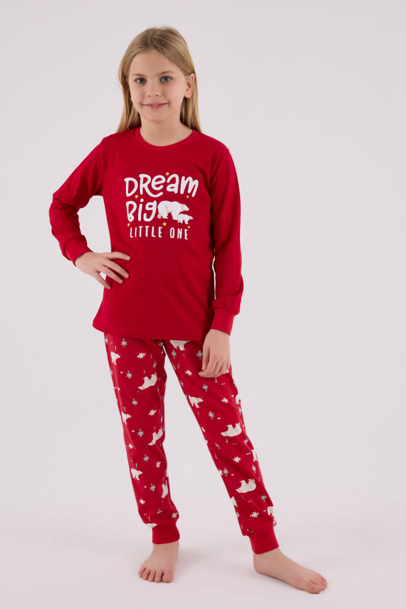 Rolypoly Kız Çocuk Pamuklu Bisiklet Yaka Pigment Baskılı Kışlık Regular Fit Kırmızı Pijama Takımı RP3717-C-V1 - 3