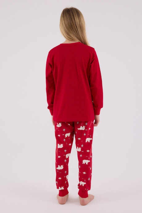 Rolypoly Kız Çocuk Pamuklu Bisiklet Yaka Pigment Baskılı Kışlık Regular Fit Kırmızı Pijama Takımı RP3717-C-V1 - 5