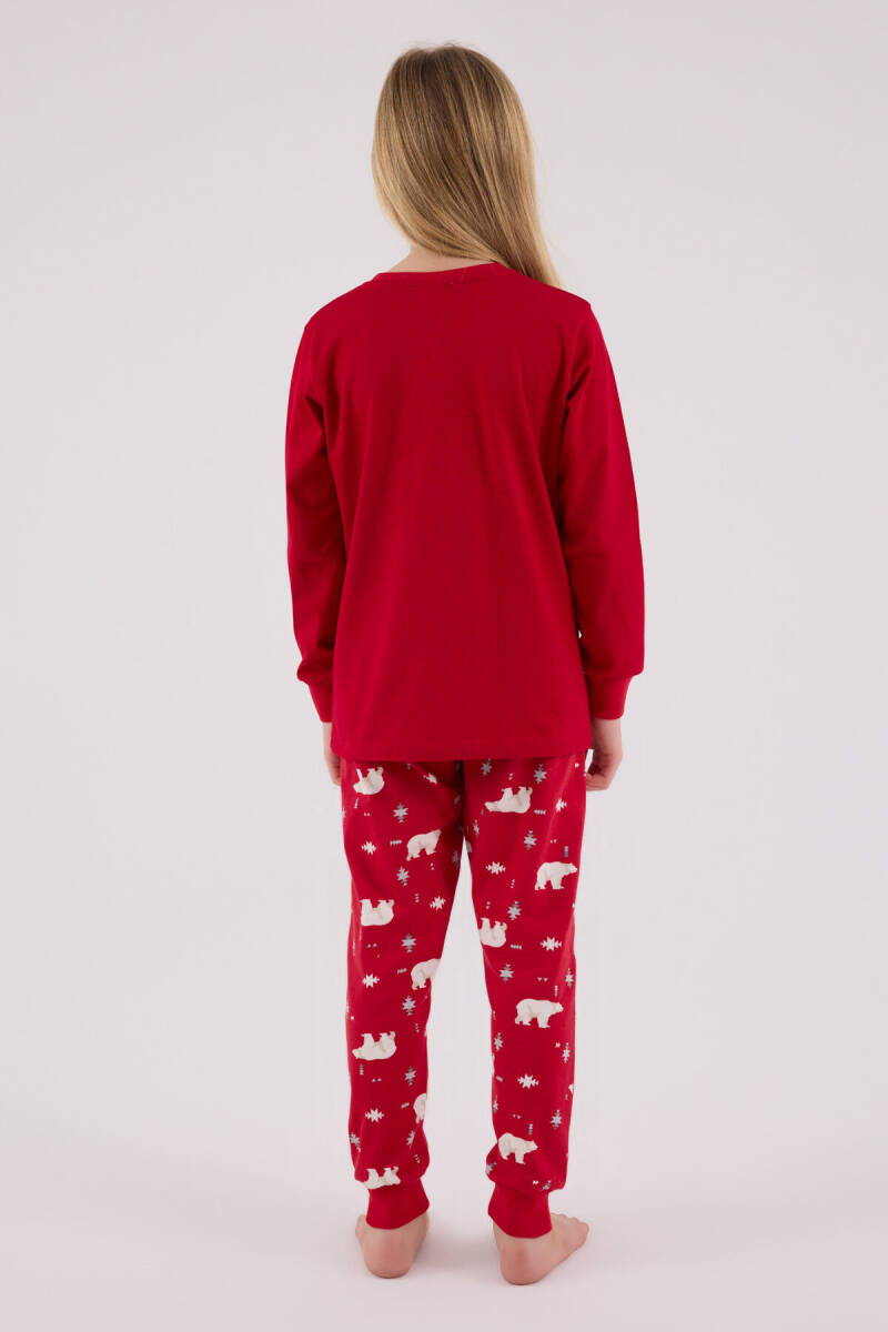 Rolypoly Kız Çocuk Pamuklu Bisiklet Yaka Pigment Baskılı Kışlık Regular Fit Kırmızı Pijama Takımı RP3717-C-V1 - 5