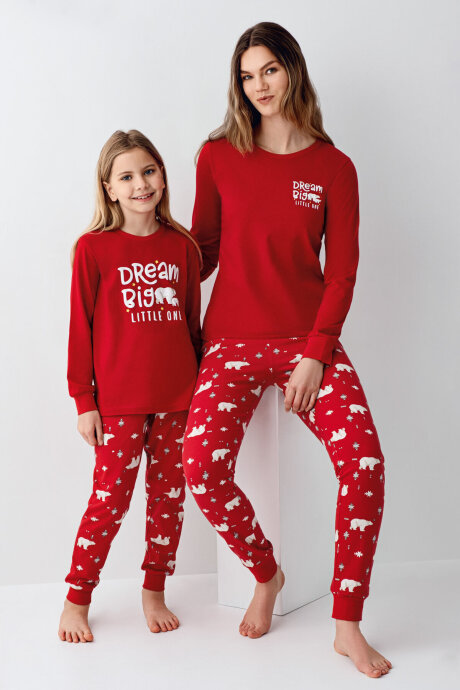 Rolypoly Kız Çocuk Pamuklu Bisiklet Yaka Pigment Baskılı Kışlık Regular Fit Kırmızı Pijama Takımı RP3717-C-V1 (1)