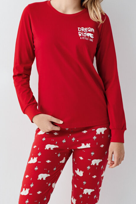 Rolypoly Kadın Pamuklu Bisiklet Yaka Pigment Baskılı Kışlık Regular Fit Kırmızı Pijama Takımı RP3717-S-V1 - 4
