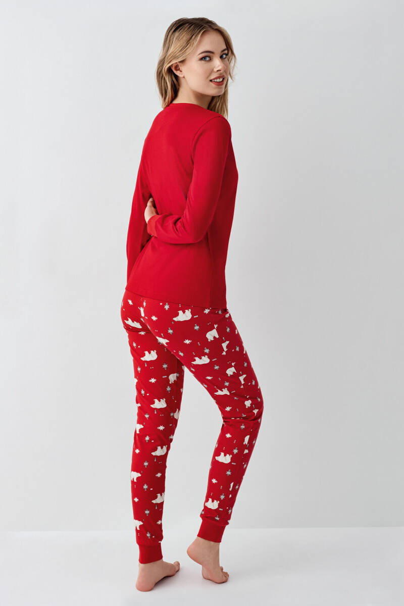 Rolypoly Kadın Pamuklu Bisiklet Yaka Pigment Baskılı Kışlık Regular Fit Kırmızı Pijama Takımı RP3717-S-V1 - 5