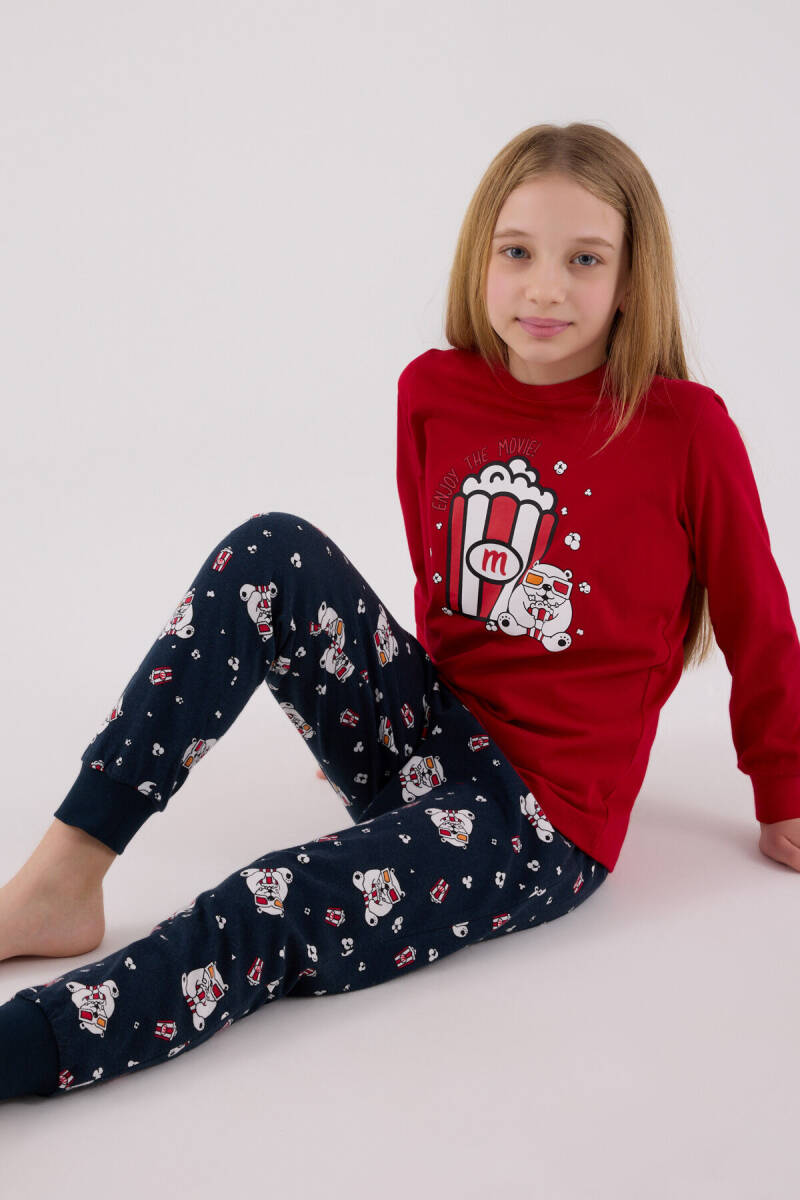 Rolypoly Kız Çocuk Pamuklu Bisiklet Yaka Pigment Baskılı Kışlık Regular Fit Kırmızı Pijama Takımı RP3678-C-V1 - 1