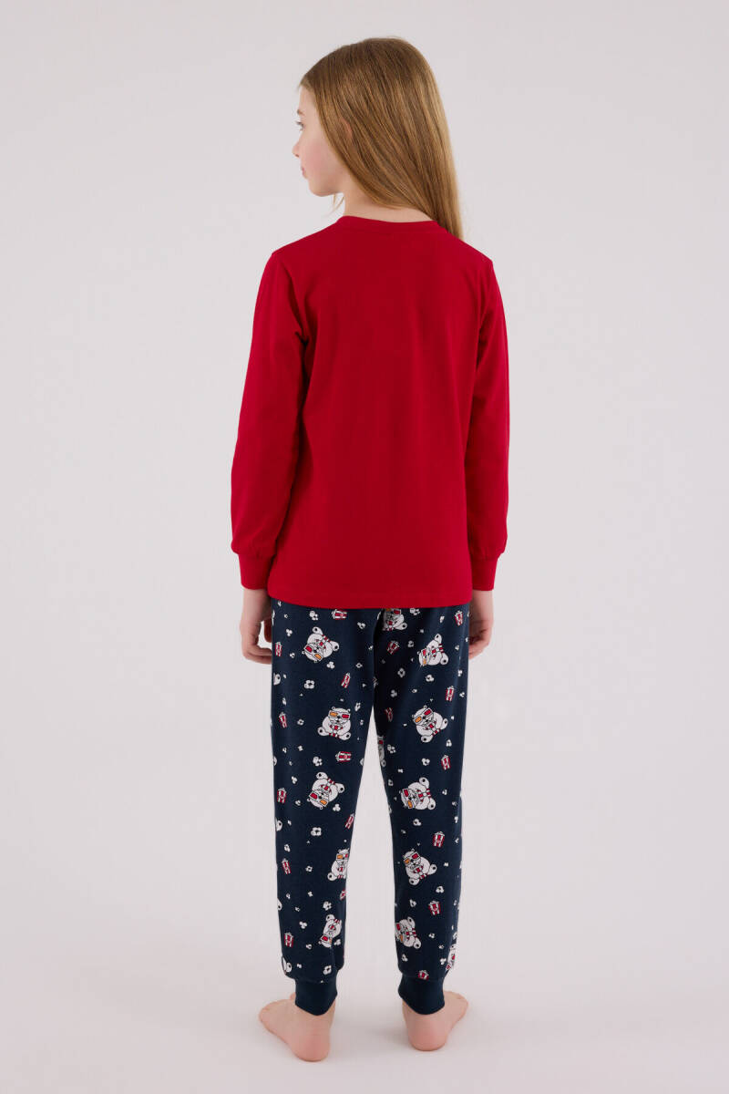 Rolypoly Kız Çocuk Pamuklu Bisiklet Yaka Pigment Baskılı Kışlık Regular Fit Kırmızı Pijama Takımı RP3678-C-V1 - 4