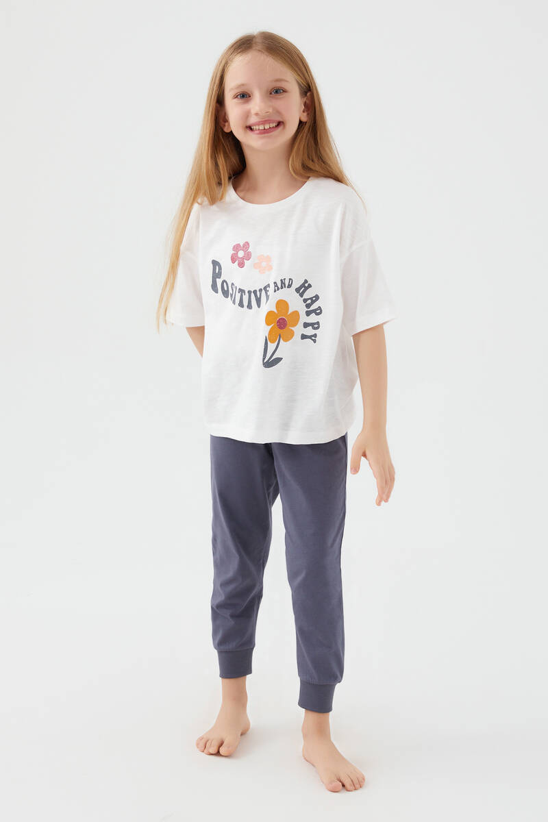 Rolypoly Positive And Happy Krem Kız Çocuk Kısa Kol Pijama Takım