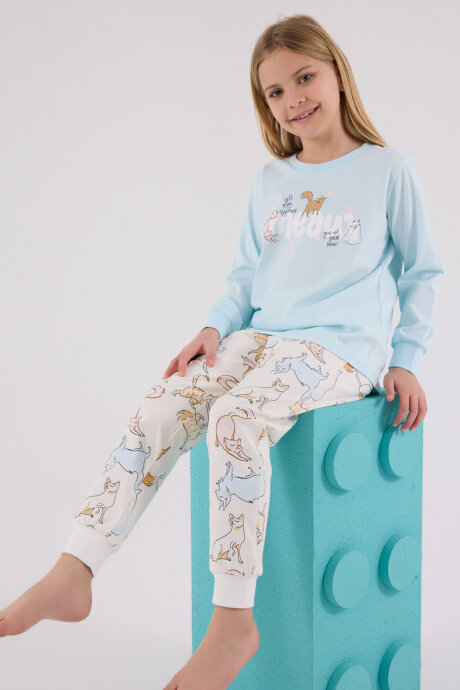 Rolypoly Kız Çocuk Pamuklu Kışlık Regular Fit Mavi Pijama Takımı RP3710-C-V1 