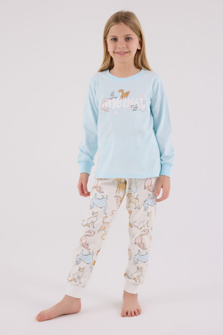 Rolypoly Kız Çocuk Pamuklu Kışlık Regular Fit Mavi Pijama Takımı RP3710-C-V1 - 4