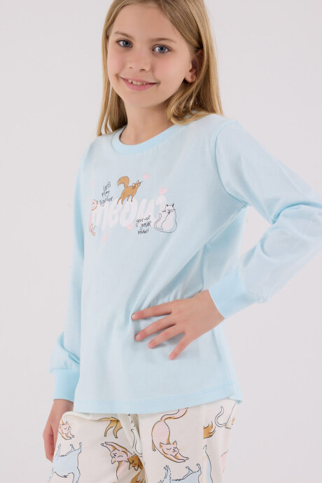 Rolypoly Kız Çocuk Pamuklu Kışlık Regular Fit Mavi Pijama Takımı RP3710-C-V1 - 5