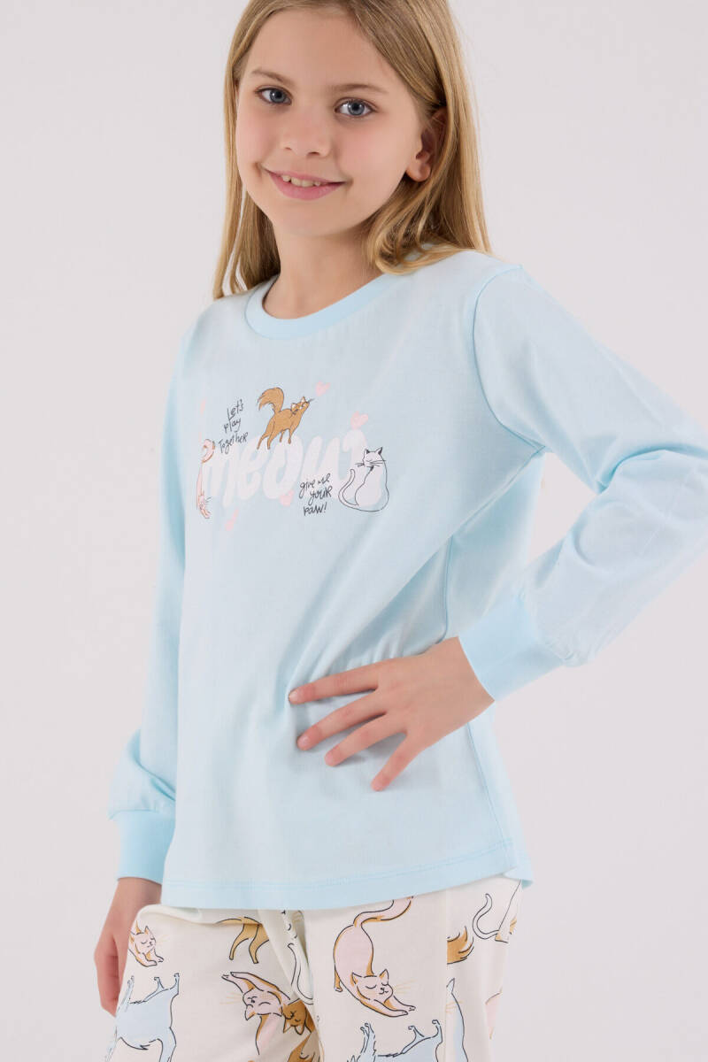 Rolypoly Kız Çocuk Pamuklu Kışlık Regular Fit Mavi Pijama Takımı RP3710-C-V1 - 5