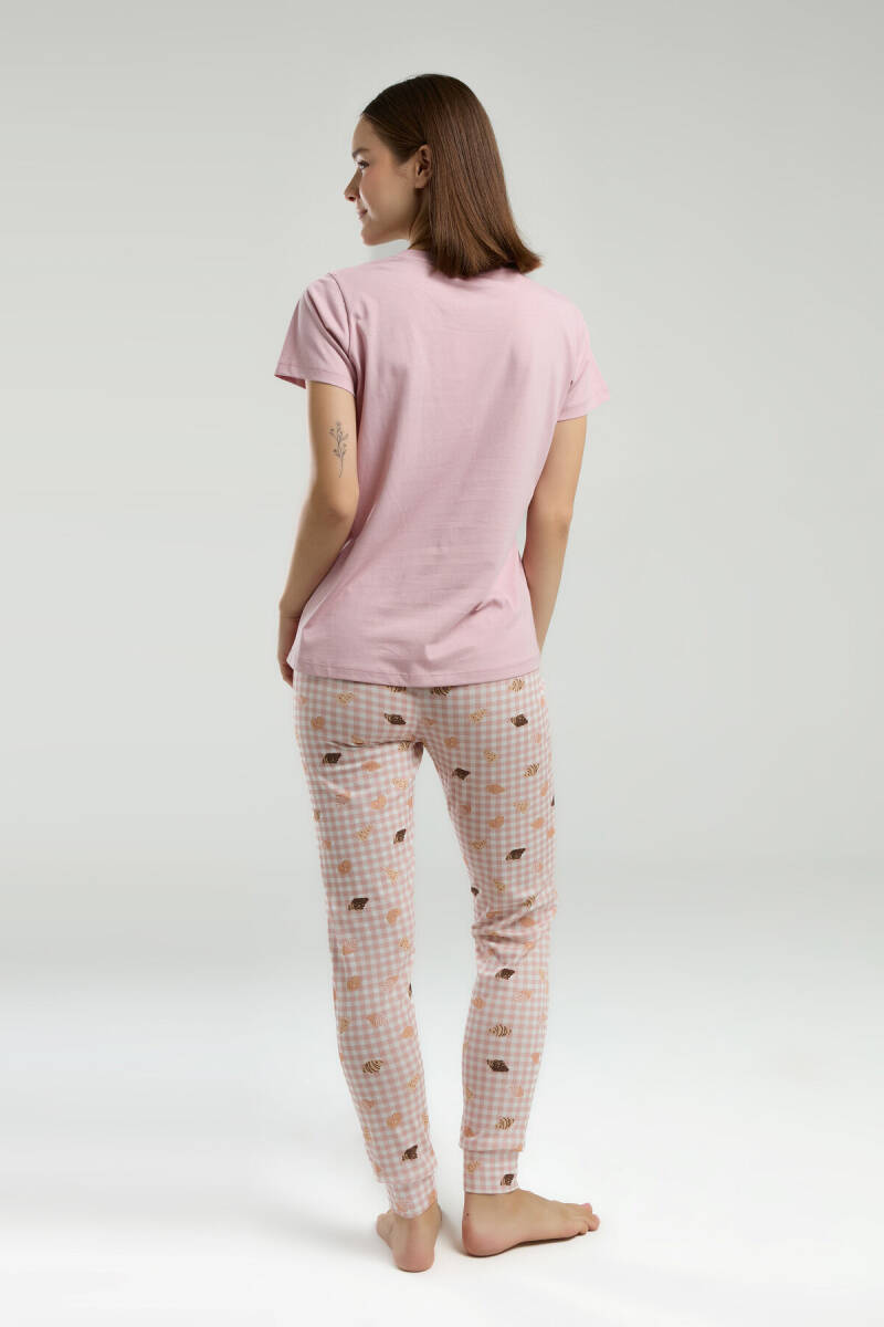 Rolypoly Kadın Pamuklu Bisiklet Yaka Pigment Baskılı Yazlık Regular Fit Pembe Pijama Takımı RP3587-S-V1 - 5