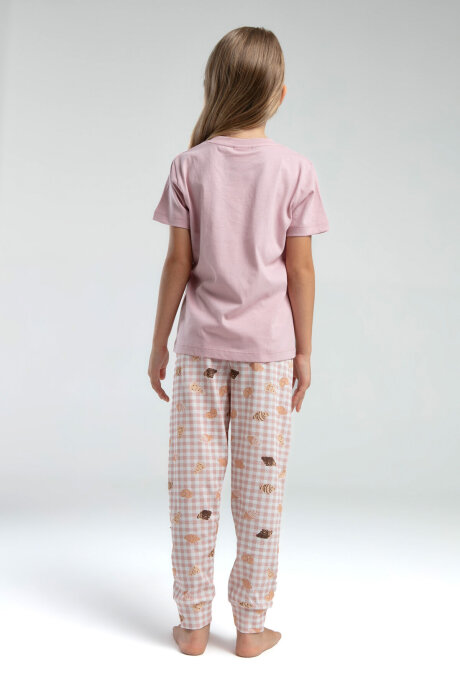 Rolypoly Kız Çocuk Pamuklu Bisiklet Yaka Pigment Baskılı Yazlık Regular Fit Pembe Pijama Takımı RP3587-C-V1 - 3