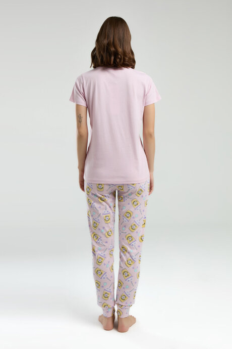Rolypoly Kadın Pamuklu Bisiklet Yaka Pigment Baskılı Yazlık Regular Fit Pembe Pijama Takımı RP3625-S-V1 - 5