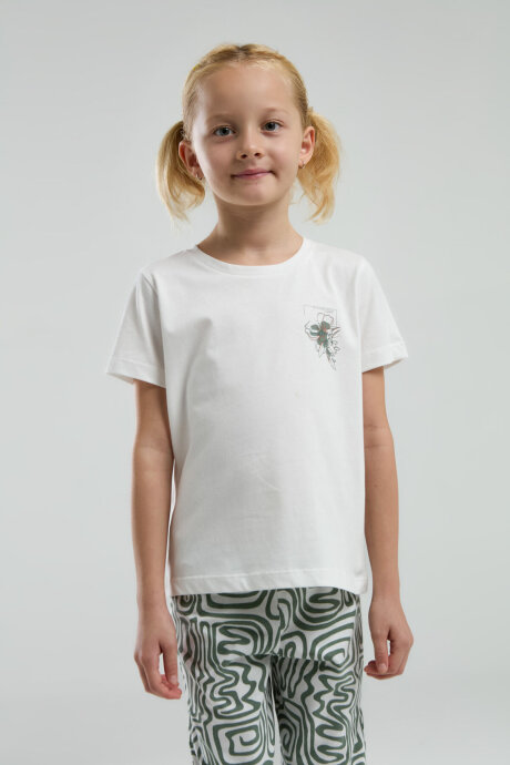 Arnetta Kız Çocuk Bisiklet Yaka Pigment Baskılı Yazlık Regular Fit Beyaz Pijama Takımı AR3303-C-V2
