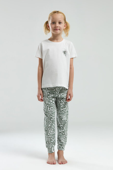 Arnetta Kız Çocuk Bisiklet Yaka Pigment Baskılı Yazlık Regular Fit Beyaz Pijama Takımı AR3303-C-V2 (1)