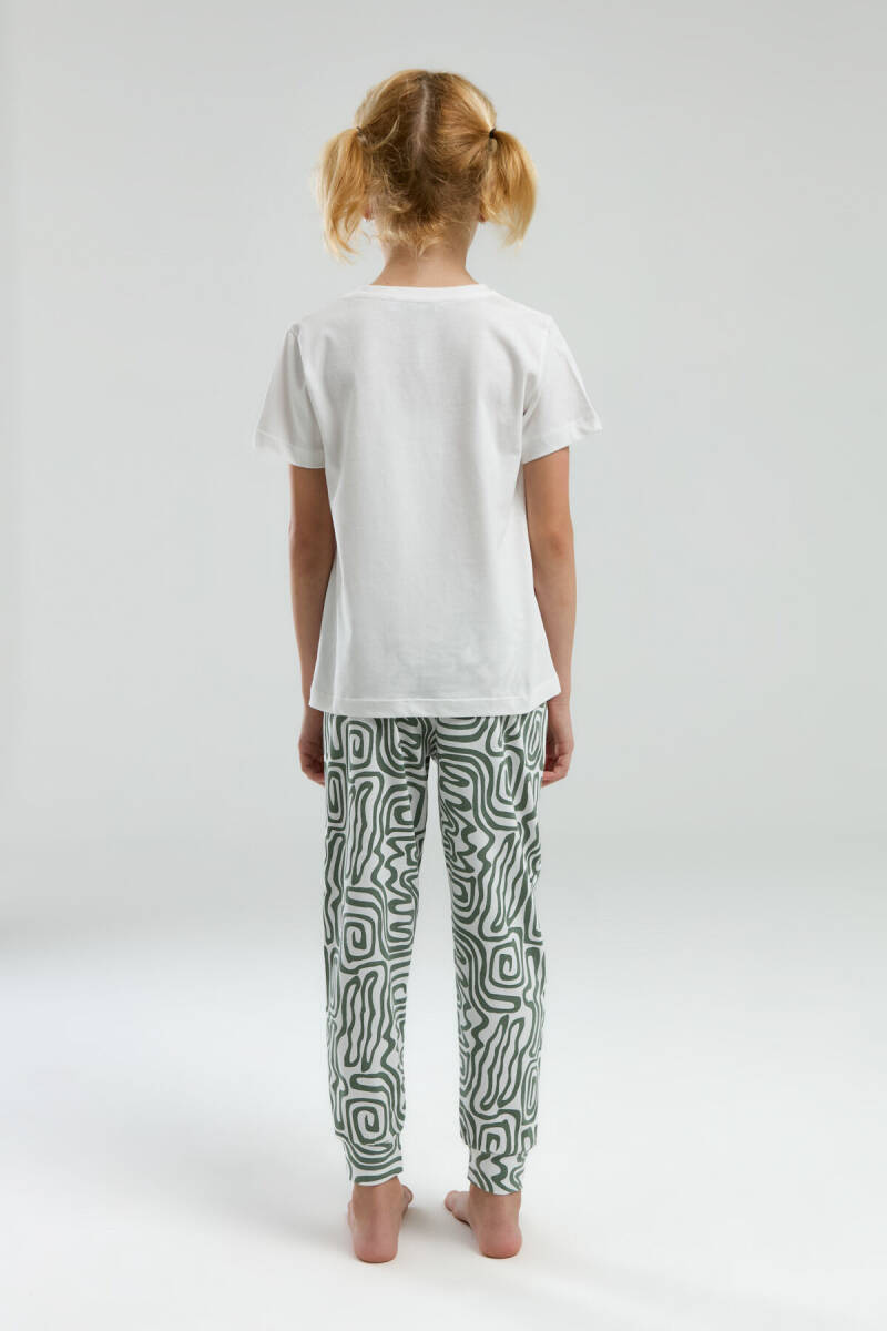 Arnetta Kız Çocuk Pamuklu Bisiklet Yaka Pigment Baskılı Yazlık Regular Fit Beyaz Pijama Takımı AR3303-C-V2 - 4