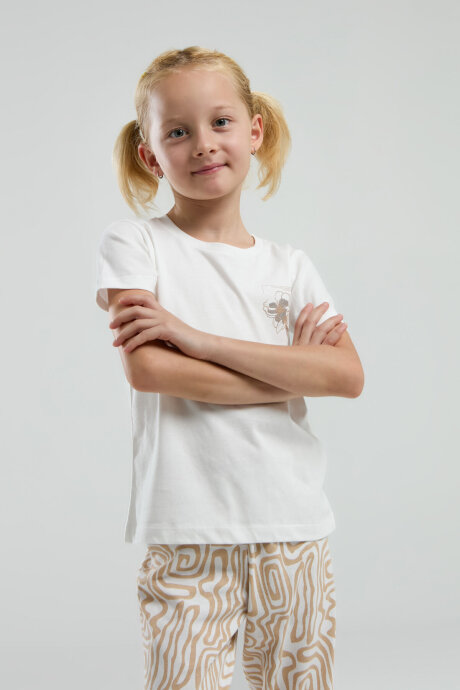 Arnetta Kız Çocuk Bisiklet Yaka Pigment Baskılı Yazlık Regular Fit Beyaz Pijama Takımı AR3303-C-V1