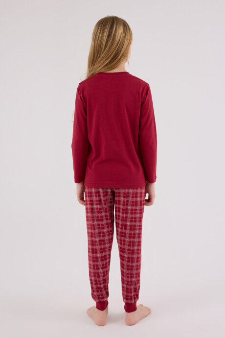 Arnetta Kız Çocuk Pamuklu Bisiklet Yaka Pigment Baskılı Kışlık Regular Fit Bordo Pijama Takımı AR3445-C-V1 - 4