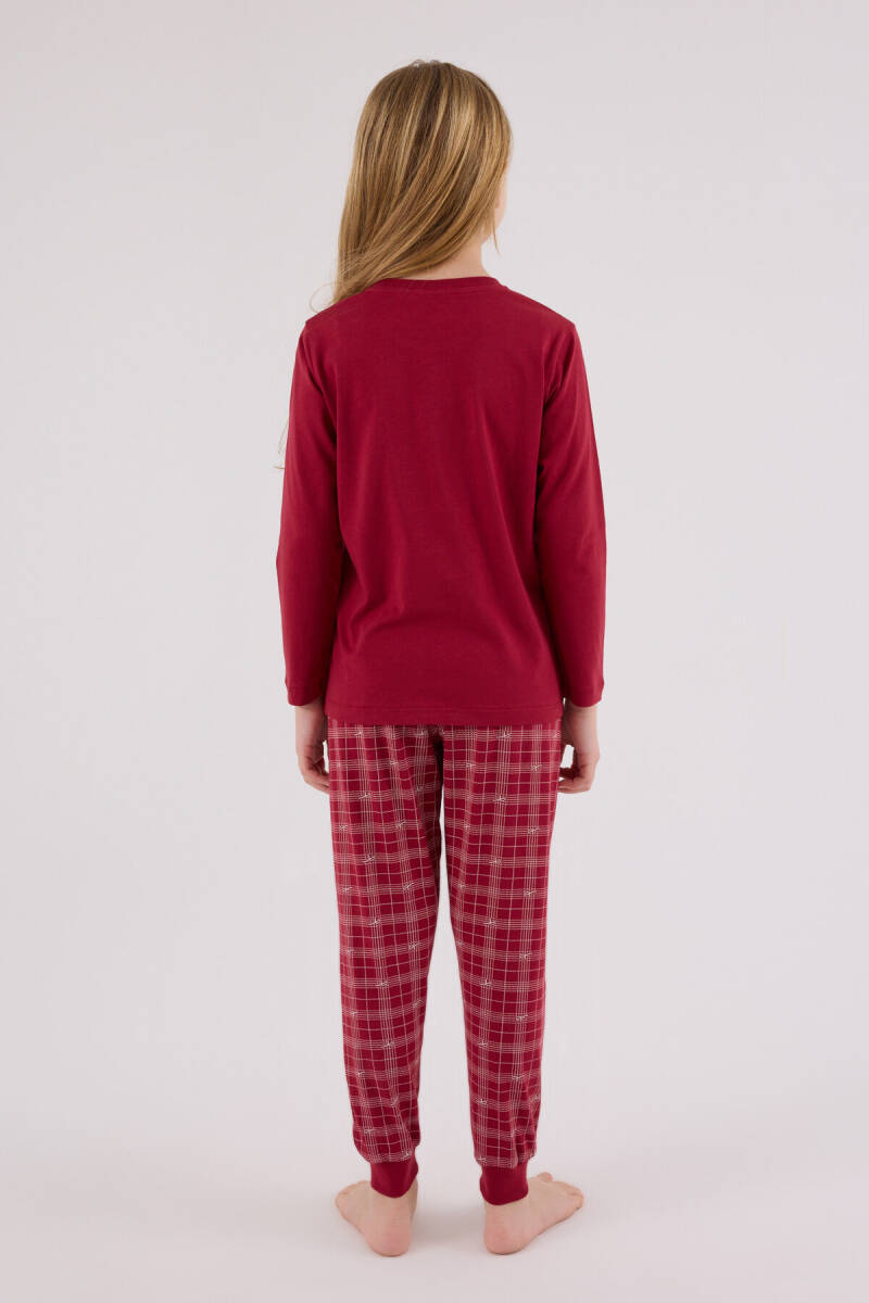 Arnetta Kız Çocuk Pamuklu Bisiklet Yaka Pigment Baskılı Kışlık Regular Fit Bordo Pijama Takımı AR3445-C-V1 - 4