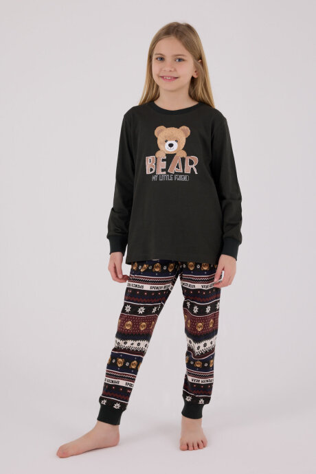 Arnetta Kız Çocuk Pamuklu Kışlık Regular Fit Gri Pijama Takımı AR3461-C-V1 - 3