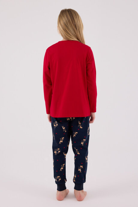 Arnetta Kız Çocuk Pamuklu Bisiklet Yaka Pigment Baskılı Kışlık Regular Fit Kırmızı Pijama Takımı AR3450-C-V2 - 5