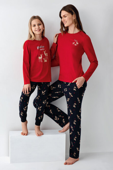 Arnetta Kız Çocuk Pamuklu Bisiklet Yaka Pigment Baskılı Kışlık Regular Fit Kırmızı Pijama Takımı AR3450-C-V2 (1)