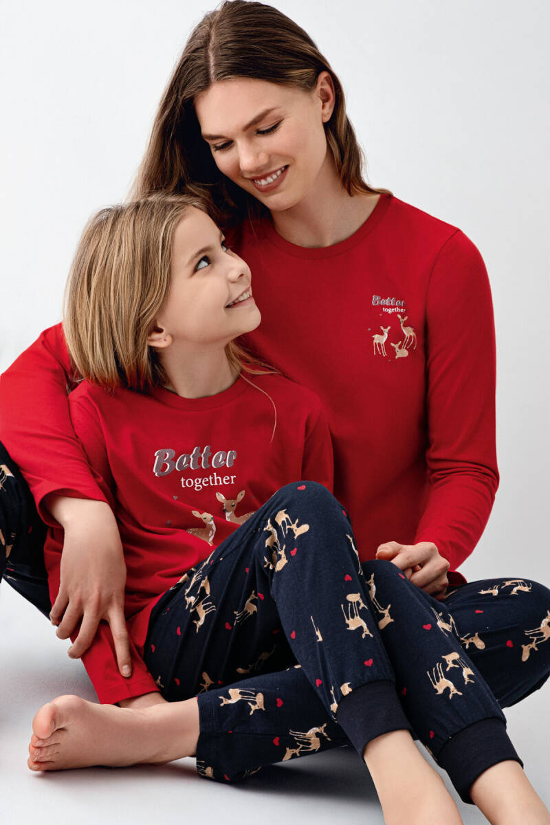 Arnetta Kız Çocuk Pamuklu Bisiklet Yaka Pigment Baskılı Kışlık Regular Fit Kırmızı Pijama Takımı AR3450-C-V2 - 3