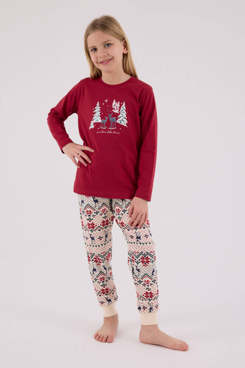 Arnetta Kız Çocuk Pamuklu Kışlık Regular Fit Kırmızı Pijama Takımı AR3452-C-V1 - 3