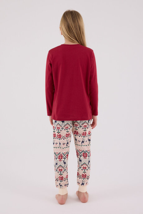 Arnetta Kız Çocuk Pamuklu Kışlık Regular Fit Kırmızı Pijama Takımı AR3452-C-V1 - 4