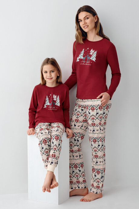 Arnetta Kız Çocuk Pamuklu Kışlık Regular Fit Kırmızı Pijama Takımı AR3452-C-V1 (1)