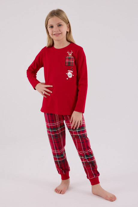Arnetta Kız Çocuk Pamuklu Kışlık Regular Fit Kırmızı Pijama Takımı AR3512-C-V1 - 3