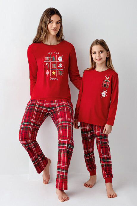 Arnetta Kız Çocuk Pamuklu Kışlık Regular Fit Kırmızı Pijama Takımı AR3512-C-V1 (1)