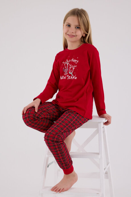 Arnetta Kız Çocuk Pamuklu Kışlık Regular Fit Kırmızı Pijama Takımı AR3514-C-V1